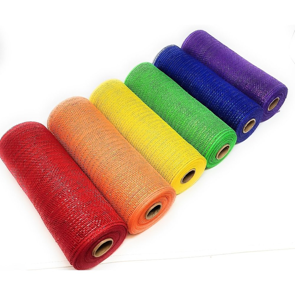 LGBTQ Rainbow Pride Flag 10" Metallic Deco Mesh Set (Red, Orange, Yellow, Green,